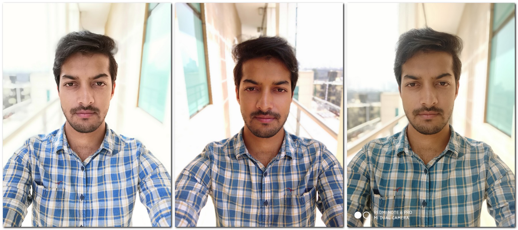 Selfie Portrait comparison Honor 10 Lite (L); Asus Zenfone Max M2 (C); Redmi Note 6 Pro (R)